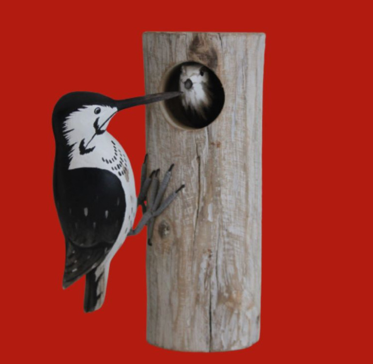 Hand carved Black and White Woodpecker on Wood